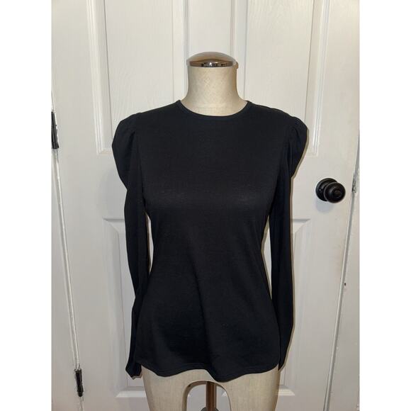 Rebecca Taylor Tops - Rebecca Taylor Black Puff Sleeve Round Neck T‎ Shirt Size S Minimalist Classic